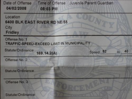 Speeding Ticket - a $132 fine for doing 12 MPH over the limit.