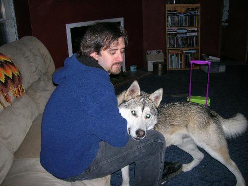 Voden and hubby - Voden getting a snuggle from my hubby