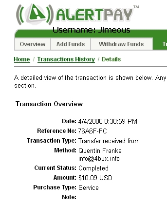 4Bux.Info payment proof - My first payment from the PTC site 4Bux.Info