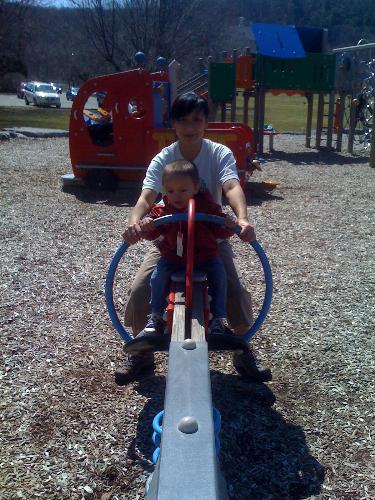 up down - teeter tottering with Cosmo on a very nice spring day.