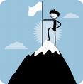 Success!! - a man whose on top of the mountain whom finally reach the flag of his goal which he successfully attained..