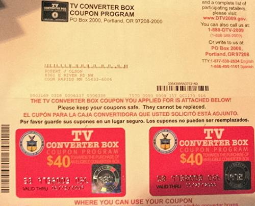 Coupons - US Government issued convertor box coupons