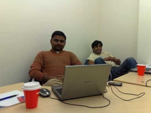 At the office - Two people trying to relax at the office