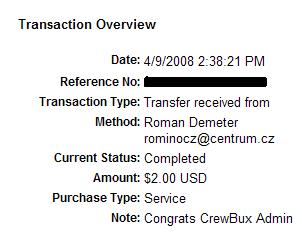 My first CREWBUX payment proof  - this is my first crewbux paymentr of 2$