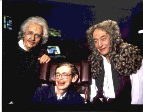 Hawking appears on Star Trek, with Sir Isaac Newto - A picture of Hawking in Star Trek: The Next Generation. Holgrams of famous scientists are at the core of one of Data's little mind-expanding experiments.