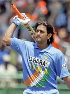 Dhoni after a Century - Dhoni cheering to the corwd and team mates after his Century