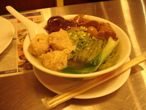 hot noodles! - wanton dumplings + herb noodles + 3 kinds of mushrooms. I miss it..