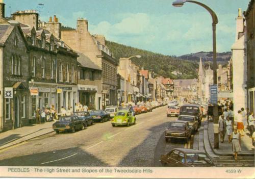 High Street, Peebles, Scotland - This photo is looking up the High Street in Peebles, Scotland (my birthplace). The town has hardly changed in 50 years! It still doesn't have one set of traffic lights! Beautiful little town set in a stunning valley, with breathtaking countryside all around it.