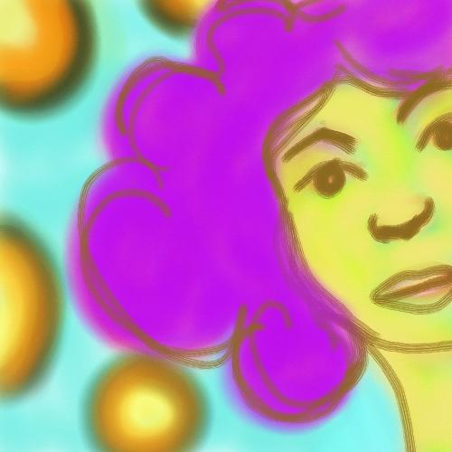 yellow woman with purple hair - A sketch of a yellow woman