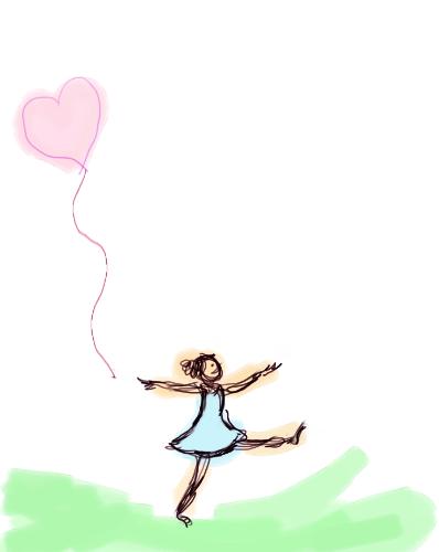 girl with balloon - A sketch of a girl with a heart balloon