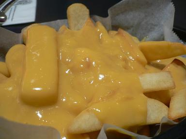 dish of cheese fries - Gooey cheesy french fries!