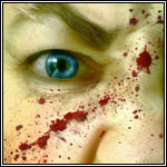 angst - a blood in the face of the killer personifies the killing of not just a person but a dark past...