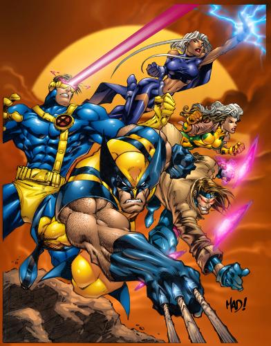x-men cartoons - wolverine, storm, cyclops, gambit and rogue 
courtesy of 
http://www.bagofnothing.com/wordpress/wp-content/uploads/2006/05/xmen.jpg