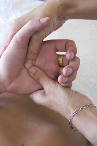 hand marma point stimulation - Ayurveda massage is based on stimulating the 'marma' points in the hand, this is not unsimilar to acupressure but uses different but some of the same meridian points in acupressure and acupuncture. In the case of hand marma points the centre of the hand is directly connected to the head chakra centre. If you stimulate this area is will help to open the heart chakra