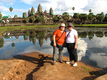 Angkor Wat - Me and sister with the reflection of the temple over the moat