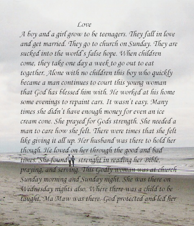 Two people walking on the beach - This is a two part photo. The poem is so long it will not fit on one page. This is the first page only.