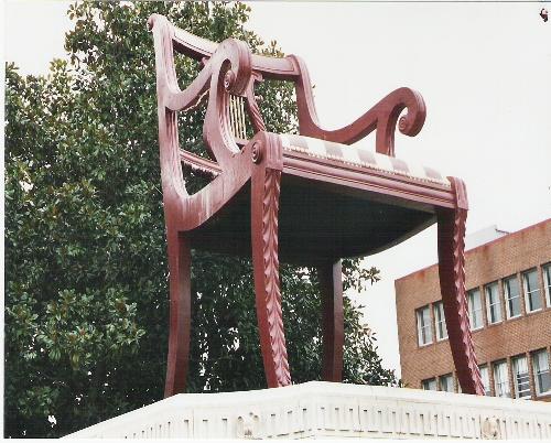 Sold - This is a photo of the big chair in Thomasville N.C. Thomasville furniture is not made in Thomasville anymore. The Thomasville line is now made in China. There are empty buildings everywhere in Thomasville. It is hard to believe that the biggest furniture company was bought out and moved. I never imagined this could happen.