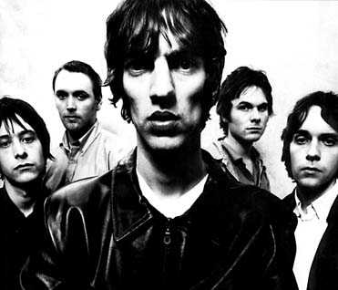 The Verve - b&w ecu old line-up shot with richard ashcroft at the ceter