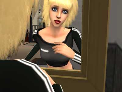 Sims 2 - One of my Sims looking at her self in the mirror. I really like this picture!