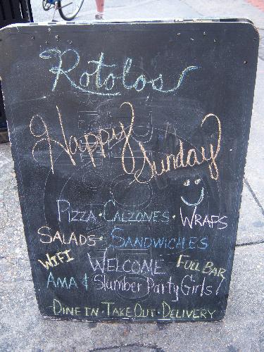 Rotolos pizzaria welcoming the Slumber Parties Gir - Rotolos, a great pizzaria on Decatur Street in New Orleans, welcomes the invasion of 1000 Slumber Parties girls. This was taken on Sunday, the last day of our convention.