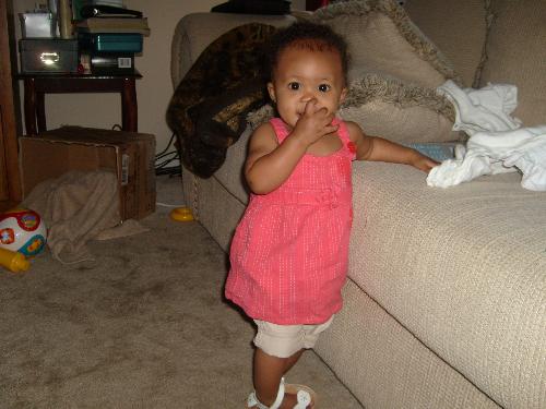 jaylin standing up - my daughter showing off her sassy attitude standing up by the sofa