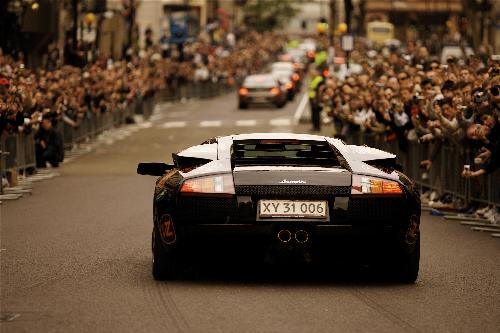 A Lamborghini takes off at GumBall - A beautifull Lamborghini Murcielago takes off at the GumBall.