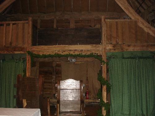 Michelham Priory - The Great Barn - Two throne-like chairs in the Great Barn at Michelham Priory. You can sense the medieval feasts there.