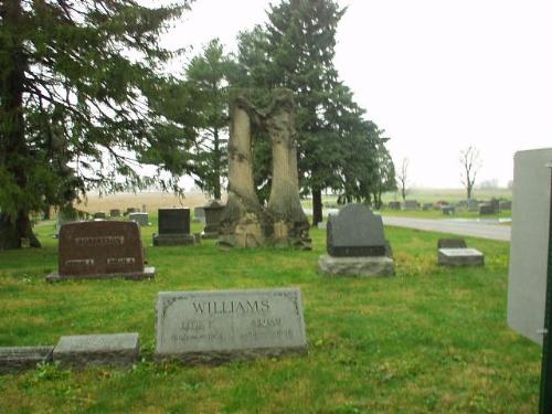 Rare cemetery stone - Those 2 half trees in the center are stonework. Hope it never falls over!