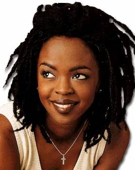 Lauryn Hil - Shoulder length dreads and smile CU with a cross around her neck