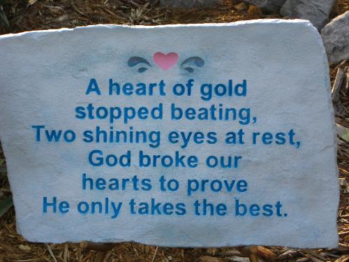 A Heart of Gold Stopped Beating - A Heart of Gold Stopped Beating was put by my dad's graveside, now in my mom's yard.