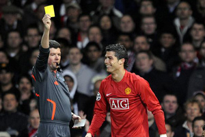 christiano ronaldo - as happy as ever even after receiving a yellow card