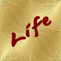 Life - Life - on a gold background.