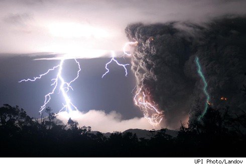 Forces of Nature - Lightening storm during volcanic eruption
