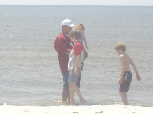 the kids in water, and hubby - my husband had all the kids out in the water.