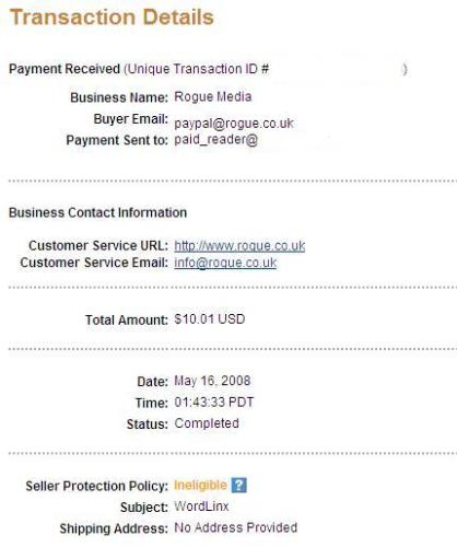 WordLinx payout #4 - This is my 4th payout from WordLinx. I'm very impresswed with the speed of their payouts. I got this one less than 24 hours after submitting my request! WordLinx payout #4 - This is my 4th payout from WordLinx. I'm very impresswed with the speed of their payouts. I got this one less than 24 hours after submitting my request!