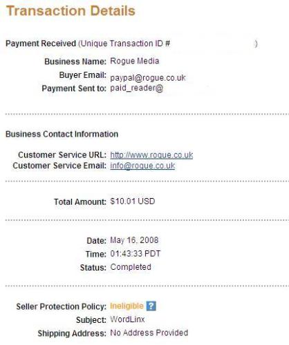 WordLinx Payout proof - This is my most recent payout from Wordlinx and is only one of the 4 payouts I've received since joining.