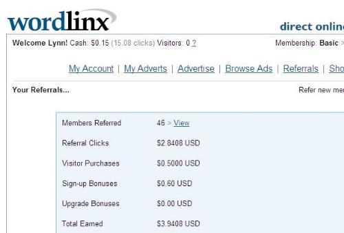 WordLinx Refs - This is a screenshot of my referral stats at WordLinx.