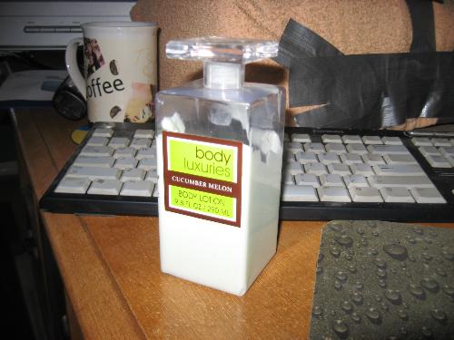 Cucumebr Lotion - I have this at my desk applying a bit
every few hours as I sit here bored. Cucumebr Lotion - I have this at my desk applying a bit
every few hours as I sit here bored.