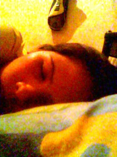 me sleeping - sleeping in my room with my teddy bear.