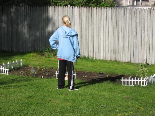Admirer - She stared at the garden after we  finished adding newbies to it.