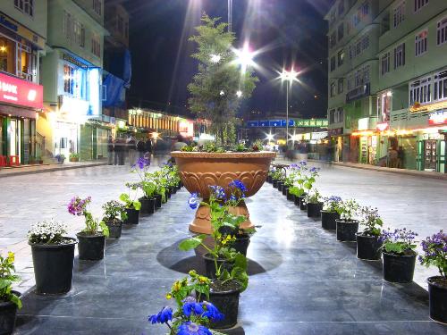 Gangtok mall road at night - This is a view of the mall road in Gangtok.