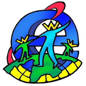 world wide web - cute brightr bluw pic of figures standing on a globe