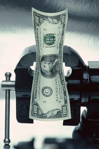 Dollar Vice - vice-grip, 100, cash, nobody, inflation, squeezed, one-hundred, money, dollar, finances, number, squeeze, currency, United States of America, metaphor, USA, economy, economic, American, bill, concept, financial