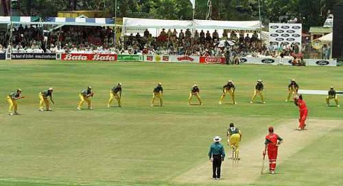 Amazing Cricket - 13 player and 1 umpire is there, but leg-umpire is missing.