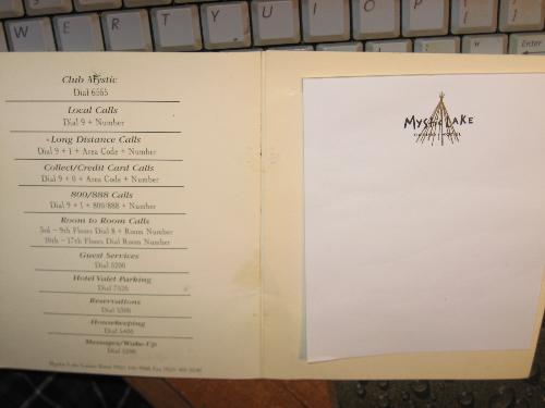 Freebie - Mystic Lake Hotel and Casino notepads from their rooms.