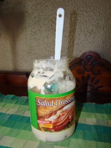 Salad Dressing - I add generic salad dressing to the Miracle Whip jar to make it last longer.