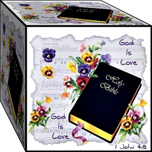 God is Love - A graphic in a box I made, God is Love, with a picture of a bible.