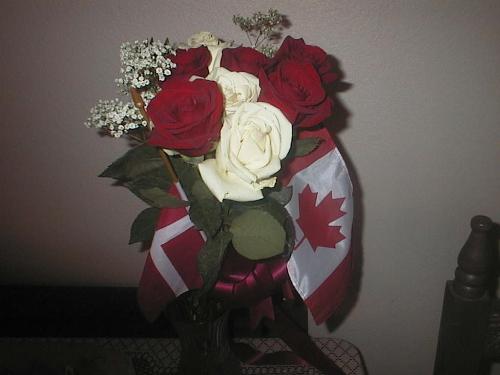 My Wedding Flowers - Here are the flowers that I carried at our wedding. As well as my two favourite colours, I included my two flags, too.