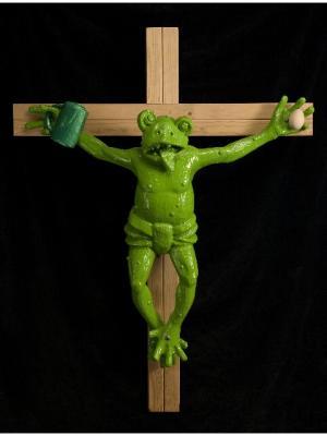 Crucifix frog - This "work", located in the museum Museion in Bolzano (Italy, has given rise to many controversies and many will
have requested the removal considering it an offense for the values Catholics. 