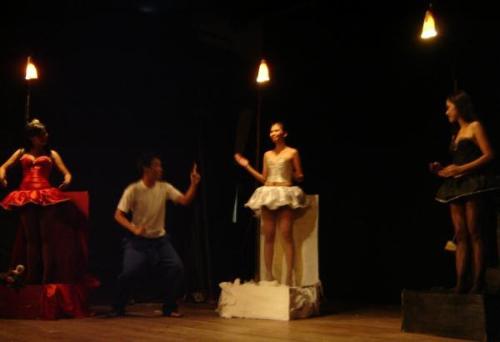 the red one. - this was during one of our plays. am the one at the further left.